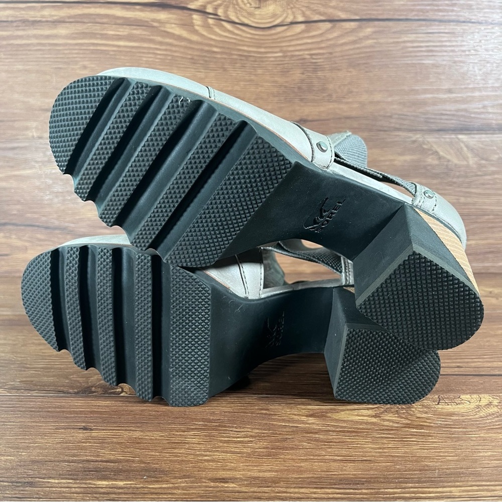 Sorel Gray Leather Cutout Ankle Booties with Wood-Block Heel - Picture 7 of 11